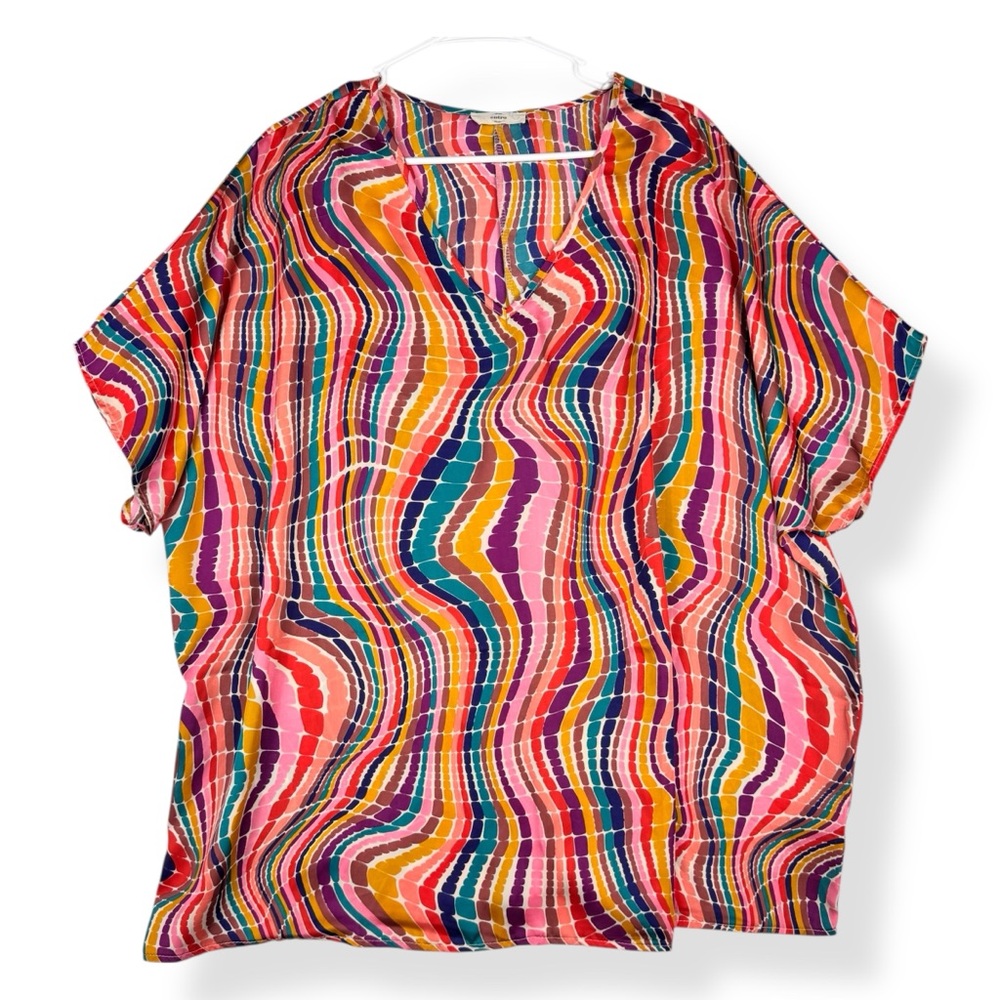 Entro Top Womens Plus Size 2X Multicolor‎ Kaleidoscope Print Short Sleeves